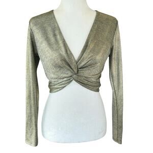 Blue Life Cropped Top Medium Gold Metallic Party Glam Clubwear Going Out NWT